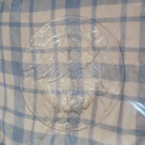 Clear Glass Grapes & Leaves Embossed 13" Platter Vintage KIG MALAYSIA